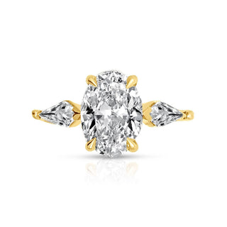 2.5 Ct Oval & Kite Cut Three Stone Moissanite Engagement Ring In Yellow Gold