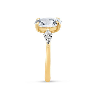 2.5 Ct Oval & Kite Cut Three Stone Moissanite Engagement Ring In Yellow Gold