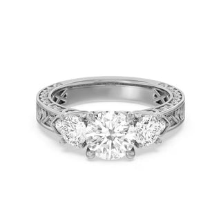 2.8 Carat Round & Pear Shape Art Deco Moissanite Engagement Ring In White Gold