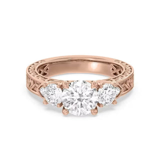 2.8 Carat Round & Pear Shape Art Deco Moissanite Engagement Ring In Rose Gold