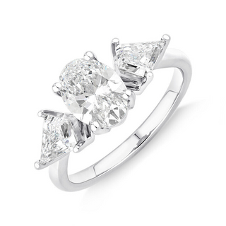 2.8 Carat Oval Shape Three Stone Moissanite Ring in White Gold