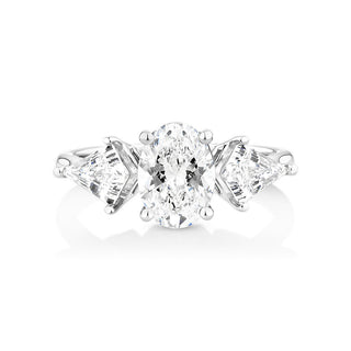 2.8 Carat Oval Shape Three Stone Moissanite Ring in White Gold