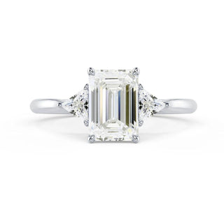 2 Carat Emerald & Trillion Cut Moissanite Three Stone Ring In White Gold