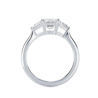 2 Carat Emerald & Trillion Cut Moissanite Three Stone Ring In White Gold
