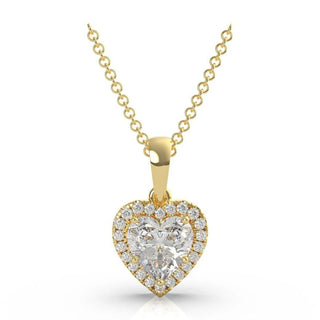2 Carat Heart Shape Moissanite Halo Pendant In Yellow Gold