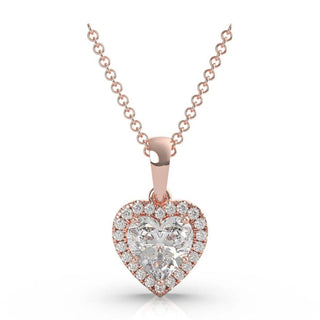 2 Carat Heart Shape Moissanite Halo Pendant In Rose Gold