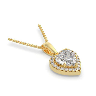 2 Carat Heart Shape Moissanite Halo Pendant In Yellow Gold