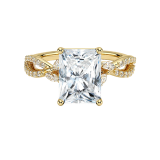 2 Ct Radiant Cut Moissanite Criss Cross Engagement Ring in Yellow Gold
