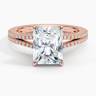 2 Ct Radiant Cut Moissanite Split Shank Engagement Ring in Rose Gold