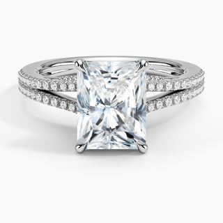 2 Ct Radiant Cut Moissanite Split Shank Engagement Ring in White Gold