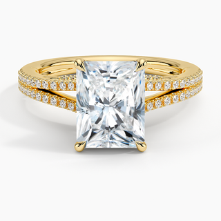 2 Ct Radiant Cut Moissanite Split Shank Engagement Ring in Yellow Gold