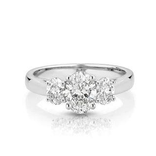 2 Carat Oval Cut Three Stone Moissanite Engagement Ring in White Gold