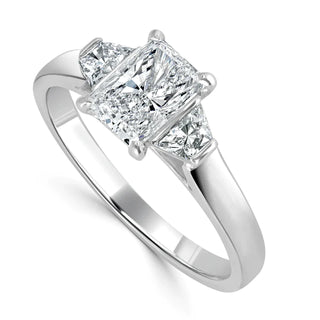 2 Carat Radiant Cut Three Stone Moissanite Ring in White Gold