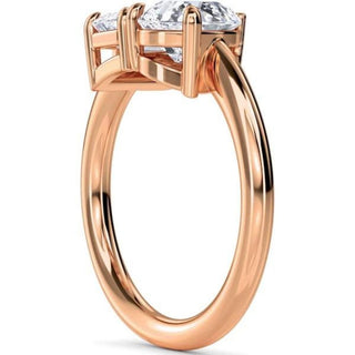 3.50 Carat Emerald & Pear Cut Moissanite Toi et Moi Ring In Rose Gold