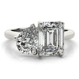 3.5 Carat Emerald & Pear Cut Moissanite Toi et Moi Ring In White Gold