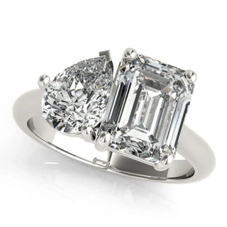 3.5 Carat Emerald & Pear Cut Moissanite Toi et Moi Ring In White Gold