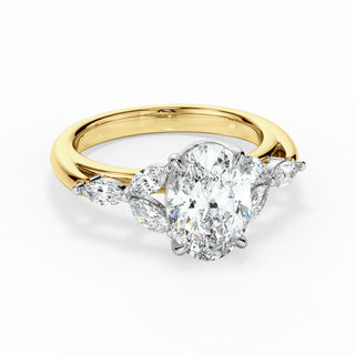 3.50 Carat Oval and Marquise Cut 7 Stone Moissanite Ring in Yellow Gold