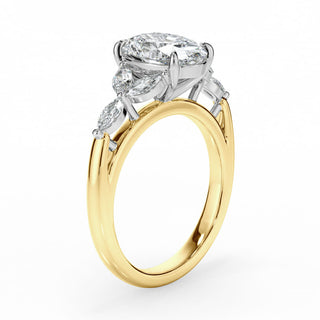 3.50 Carat Oval and Marquise Cut 7 Stone Moissanite Ring in Yellow Gold