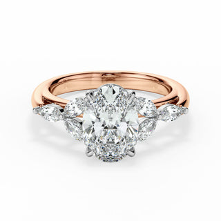 3.50 Carat Oval and Marquise Cut 7 Stone Moissanite Ring in Yellow Gold