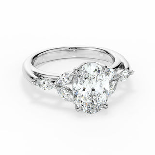 3.50 Carat Oval and Marquise Cut 7 Stone Moissanite Ring in Yellow Gold