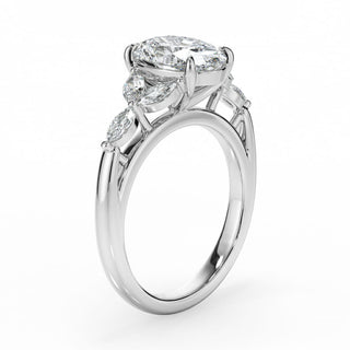 3.50 Carat Oval and Marquise Cut 7 Stone Moissanite Ring in Yellow Gold