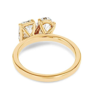 3.8 Carat Emerald & Oval Cut Moissanite Toi et Moi Ring In Yellow Gold