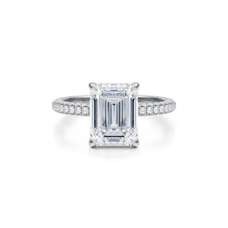 3 Carat Emerald Cut Hidden Halo Moissanite Engagement Ring In White Gold