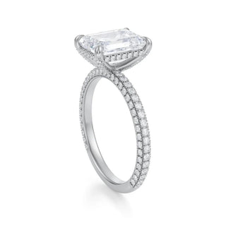 3 Carat Emerald Cut Hidden Halo Moissanite Engagement Ring In White Gold