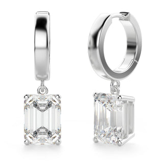 3 Carat Emerald Cut Moissanite Drop Earrings In White Gold