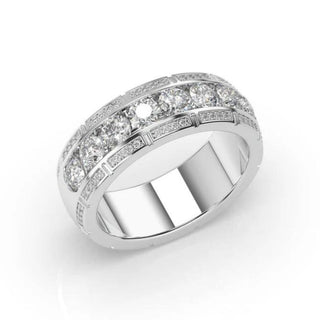 3 Carat Round Shape Moissanite Men's Wedding Band In White Gold