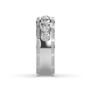 3 Carat Round Shape Moissanite Men's Wedding Band In White Gold