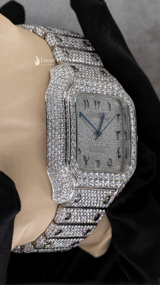 Side View of Arabic Dial Moissanite Square Watch  41 MM