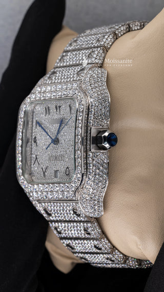 Side Angle of Arabic Dial Moissanite Square Watch  41 MM