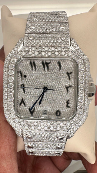 Front Angle Arabic Dial Moissanite Square Watch