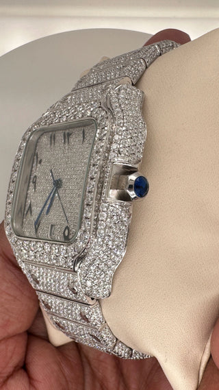 Side View of Arabic Dial Moissanite Square Watch