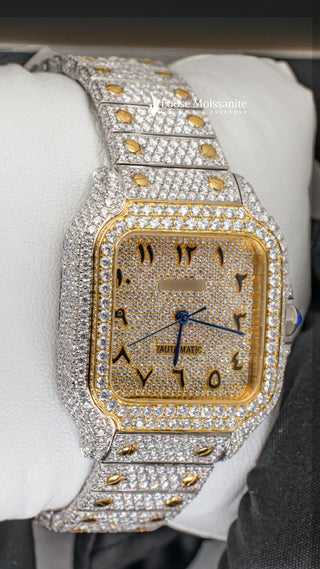 Side Angle of Arabic Dial Moissanite Watch For Women | 36 MM | Yellow Gold Tone