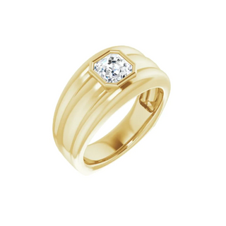 1 Ct Asscher Cut Bezel Set Solitaire Moissanite Wedding Ring For Men