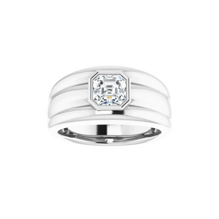 1 Ct Asscher Cut Bezel Set Solitaire Moissanite Wedding Ring For Men