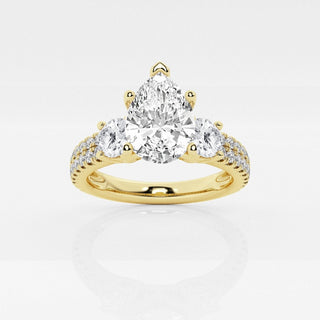 2.50 Carat Pear Cut Three Stone Moissanite Ring in White Gold