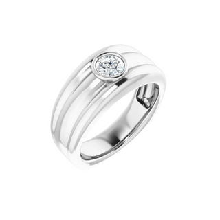 1 Carat Round Cut Bezel Set Moissanite Wedding Ring for Men