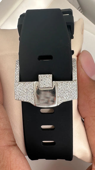 Back Side Bust Down Rubber Band Moissanite Watch