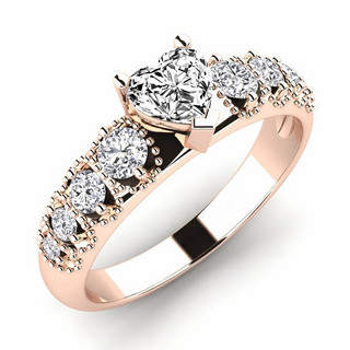  Heart And Round Shape Moissanite Vintage Engagement Ring in Rose Gold