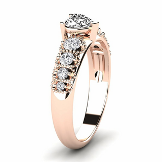  Heart And Round Shape Moissanite Vintage Engagement Ring in Rose Gold