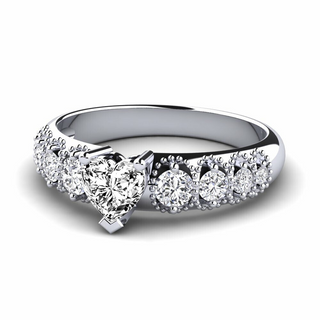  Heart And Round Shape Moissanite Vintage Engagement Ring in Whit Gold