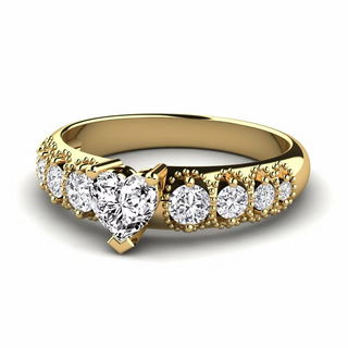  Heart And Round Shape Moissanite Vintage Engagement Ring in Yellow Gold