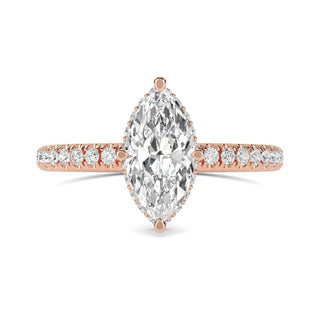 1.20 Ct Marquise Cut  Hidden Halo Moissanite Ring in Rose Gold