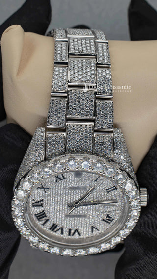 Close View Of Roman Dial Moissanite Presidential Watch For Men | 41 MM