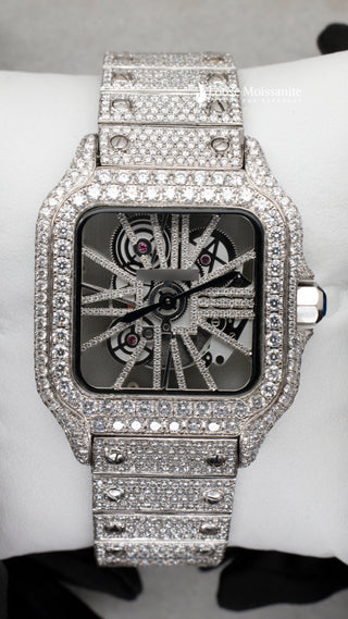Front View Of Moissanite Skeleton Watch