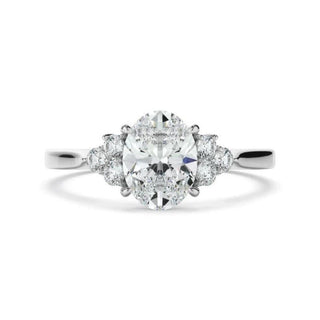 Oval Cut Moissanite Cluster Engagement Ring In White Gold