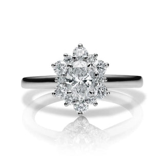 Oval Shape Moissanite Floral Engagement Ring In White Gold